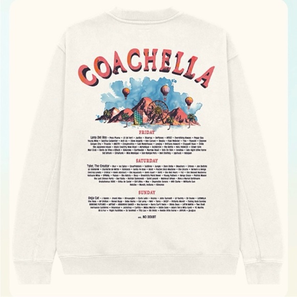 Coachella Tops - Coachella 2024 Pullover Crewneck Sweatshirt Official Gear Cream Size Medium